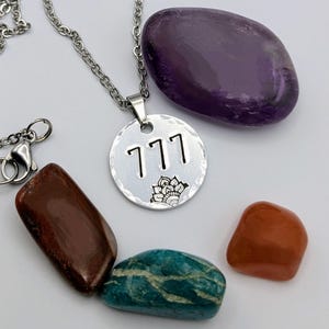 777 Angel Numbers Lucky Necklace~Angel Guidence Pendant~Signs & Synchronicities Charm~Law of Attraction Manifestation Hand-Stamped Jewelry~