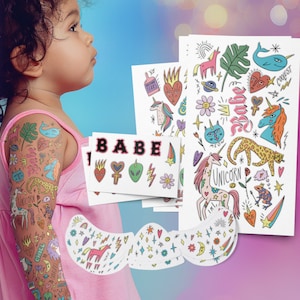 Girly Temporary Tattoos. Good Vibes Unicorn Party Favors for Girls.