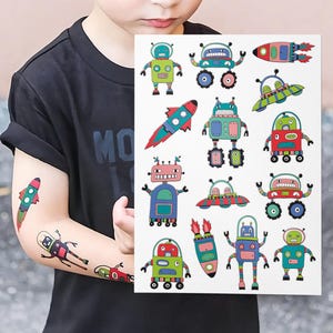 Robot Temporary Tattoos: Outer Space Birthday UFO Alien Party Favors