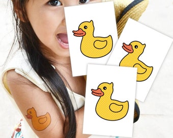 Yellow Rubber Duck Temporary Tattoo Transfers. Set Of 3 Body Stickers For Kids. Make A Splash Bath Bomb Baby Shower Party Favors.