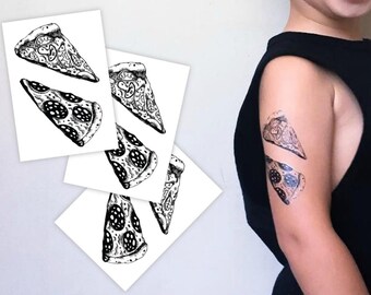 Pizza Slices Temporary Tattoos. Monochrome Pizza Night party favors.