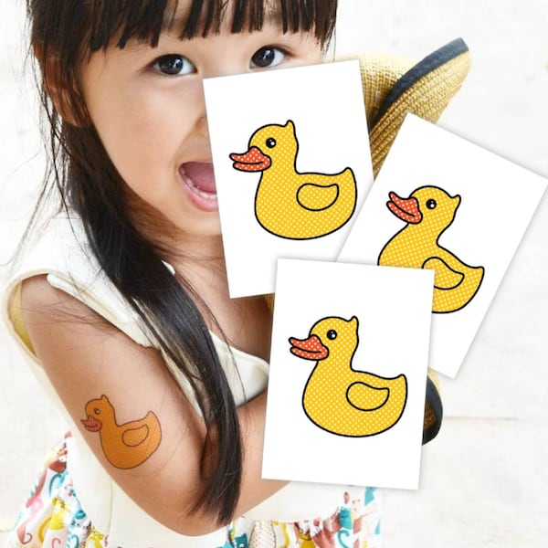 Yellow Rubber Duck Temporary Tattoo Transfers. Set Of 3 Body Stickers For Kids. Make A Splash Bath Bomb Baby Shower Party Favors.