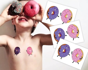 Donuts Party Temporary Tattoo Tranfers. Set of Donuts Friends with Sprinkles Body Stickers for Kids. Baby Shower Birthday Party Favors