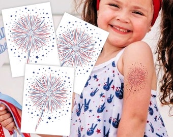 Fireworks Temporary Tattoo Transfers. Set Of 3 Body Stickers. Independence Day 4th Of July Party Favors, Party Supplies, Fourth of July Swag