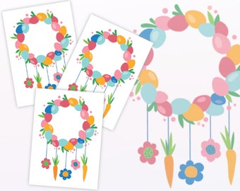 Easter Wreath Temporary Tattoo Transfers. Easter Eggs, Flowers and Carrots in Easter Wreath Body Stickers. Easter Basket Gifts, Kids Tattoos