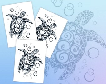 Sea Turtle Temporary Tattoo Transfers. Set of 3 Ocean Animal Body Stickers, Great as Under The Sea Birthday Party Favors., Gifts For Kids.