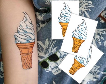 Ice Cream Cone Temporary Tattoo Transfers. 3 Soft Serve Summer Body Stickers For Kids. Here's The Scoop, Beach Party Favors, Birthday Gift.