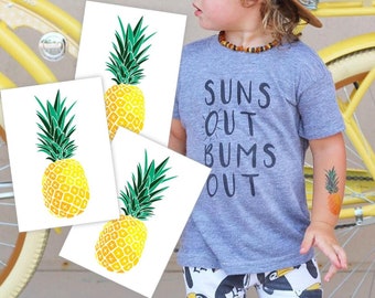 Pineapple Temporary Tattoo Transfers. Juicy Summer Fruit Kids Body Stickers. Tropic Pineapple Party Favors, Luau Hawaiian Birthday Supplies