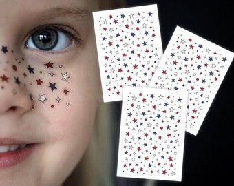 Star Freckles Temporary Tattoo Transfers. Body Stickers In the USA Flag Colors. 4th of July Independence Day, Captain America Party Supplies