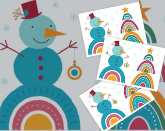 Boho Snowman Christmas Tree Temporary Tattoo Transfers. Skin Safe Long Lasting Body Stickers. Stocking Stuffers. Xmas Party Gifts For Kids.