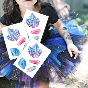Gems Temporary Tattoo Transfers. Hand Painted Watercolor Diamonds, Crystals, Gemstones Kids Body Stickers. She&#39;s a Gem Birthday Party Favors