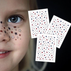 Star Freckles Temporary Tattoo Transfers. Body Stickers In the USA Flag Colors. 4th of July Independence Day, Captain America Party Supplies