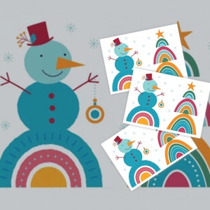 Boho Snowman Christmas Tree Temporary Tattoo Transfers. Skin Safe Long Lasting Body Stickers. Stocking Stuffers. Xmas Party Gifts For Kids.