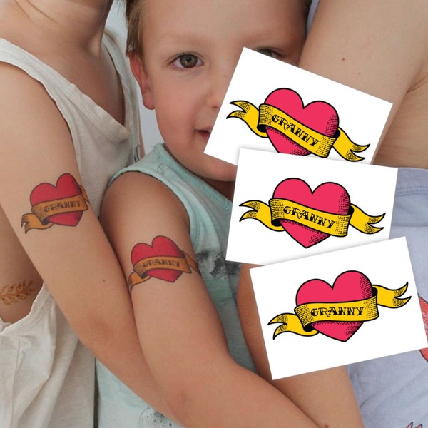 Mother's Day Gift Gor Grandma. Set of 3 Love Grandmother Temporary Tattoo Transfers. Body Stickers To Celebrate Granny At Mothers Day.