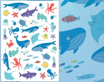 Sea Life Temporary Tattoo Transfers. Under The Sea Birthday Party Favors. Whale, Shark, Jelly Fish, Squid And More Body Stickers For Kids