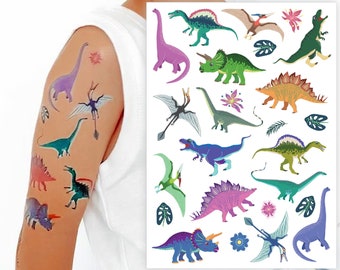 Dinosaur Party Temporary Tattoo Transfers. Big Set of Body Stickers For Kids. T-Rex, Triceratops, Diplodocus And More. Birthday Party Favors