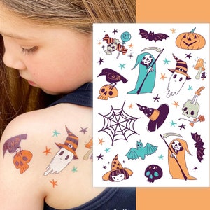 Halloween Temporary Tattoo Transfers. Ghost, Witch, Bat, Spider Web and More Body Stickers For Kids. School Halloween Gifts For Classmates.