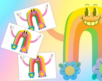 Smiling Rainbow Temporary Tattoo Transfers. Set of Body Stickers for Kids. Birthday Party Favors. Kids Tattoos.