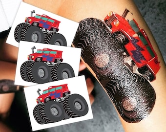Monster Truck Temporary Tattoos. Set of 3 Car Tattoos For Kids. Monster Truck Birthday Party Supplies, Cars Party Favors And Gifts For Boys.