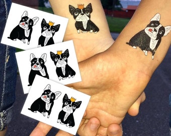 Bulldogs Temporary Tattoo Transfers For Kids. 3 Sheets Of 2 Dogs Body Stickers On Each One. Dogs in Love Funny Wedding Gift. Party Favors.