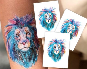 Lion Temporary Tattoo Set of 3 Transfers. Colorful King of - Etsy Finland Lion Temporary Tattoo Set of 3 Transfers. Colorful King of - Etsy Finland
