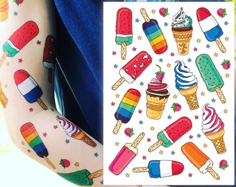 Here's The Scoop Party Temporary Tattoo Transfers. Set of Ice Lolly, Soft Serve, Popsicles Body Stickers For Kids. Ice Cream Party Favors.