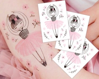 Ballerina Party Temporary Tattoo Transfers. Set Of 3 Little Prima Ballerina Kids Body Stickers. Ballet Girls Birthday Party Favors And Gifts