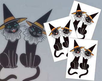 Black Cats Halloween Temporary Tattoo Transfer. Trick-or-Treating Non-Candy Treat. Set of 3 Body Stickers For Kids. Party Favors.