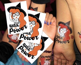 Halloween Witch Power Temporary Tattoo Transfers. Set of 3 Body Stickers For Kids. Halloween Girl Costume Accessories. Friends Funny Gift