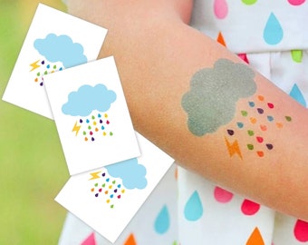 Rainbow Cloud Temporary Tattoo Transfers. Set of 3 Body Stickers. Rainbow Baby Shower Gift, Kids Birthday Party Favors, Party Supplies.