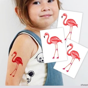 Flamingo Temporary Tattoo Transfers. Set of 3 Body Stickers For Kids. Birthday Party Favors. Birds and Animals Themed Party Supplies.