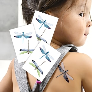 Dragonfly Temporary Tattoo Transfers. Hand Painted Watercolor Body Stickers. Kids friendly, Birthday Party Favors, Gift for Dragonfly Lovers