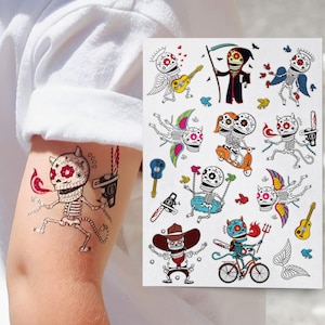 Szkielety Tymczasowe Tatuaże. Meksykańskie Cukrowe Czaszki Halloween Fałszywe Tatuaże. Naklejki na Ciało. Upominki Na Imprezę. Prezenty Dla Dzieci.