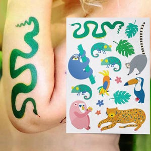 Jungle Party Temporary Tattoo Transfers of Wild Animals. Jungle Safari Animals Body Stickers. Two At The Zoo Kids Birthday Party Favors.