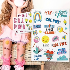 Girl Power Temporary Tattoos. GRL POWER Body Transfer Stickers For Rebel Girls. Gifts For Cool Girls.