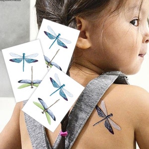 Dragonfly Temporary Tattoo Transfers. Hand Painted Watercolor Body Stickers. Kids friendly, Birthday Party Favors, Gift for Dragonfly Lovers