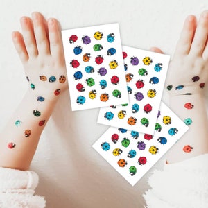 Ladybird Temporary Tattoo Set of 66 Tiny Ladybugs Kids Tattoos, Transfers, Body Stickers. Rainbow Birthday Party Favors, Baby Shower Gifts.