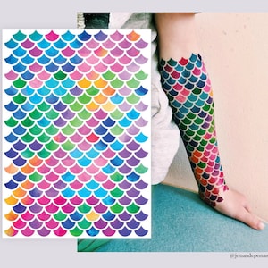 Mermaid Scales Temporary Tattoos. Mermaid MakeUp and Siren BodyArt for Under The Sea Birthday Party Look.