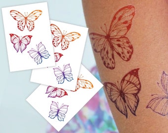 Butterflies Temporary Tattoo Transfers. High Quality Body Stickers. 3 Tattoo Sheet, 3 Rainbow Butterfly On Each One. Kids Party Favors.