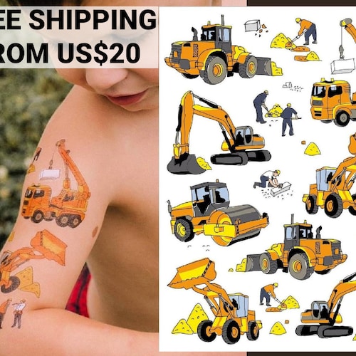 Party Supplies 1x Construction Temporary TATTOO Digger 4WD Lolly Loot Bag 