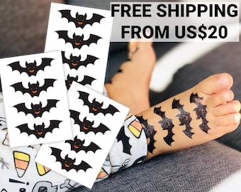 Halloween Vampire bats temporary tattoos (12 vampire bats tattoos in total). Halloween trick or treat favor. Spooky party favors.
