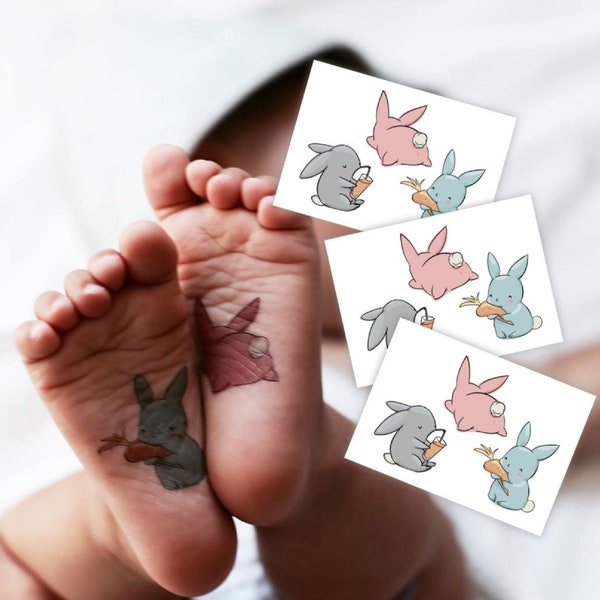 Easter Bunnies Temporary Tattoo Transfers. Kids Body Stickers, 9 Rabbits In Total. Easter Basket Gifts. The Cutest Little Easter Bunny!
