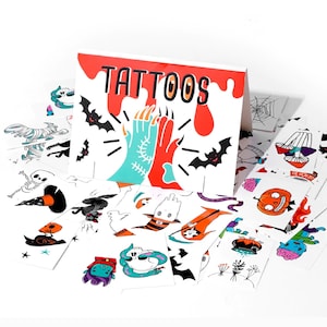 Halloween Temporary Tattoos Party Set of 100 Spooky Fake Tattoo Transfers, Body Stickers. Trick or Treat Party Favors. Spooky Season Gifts.