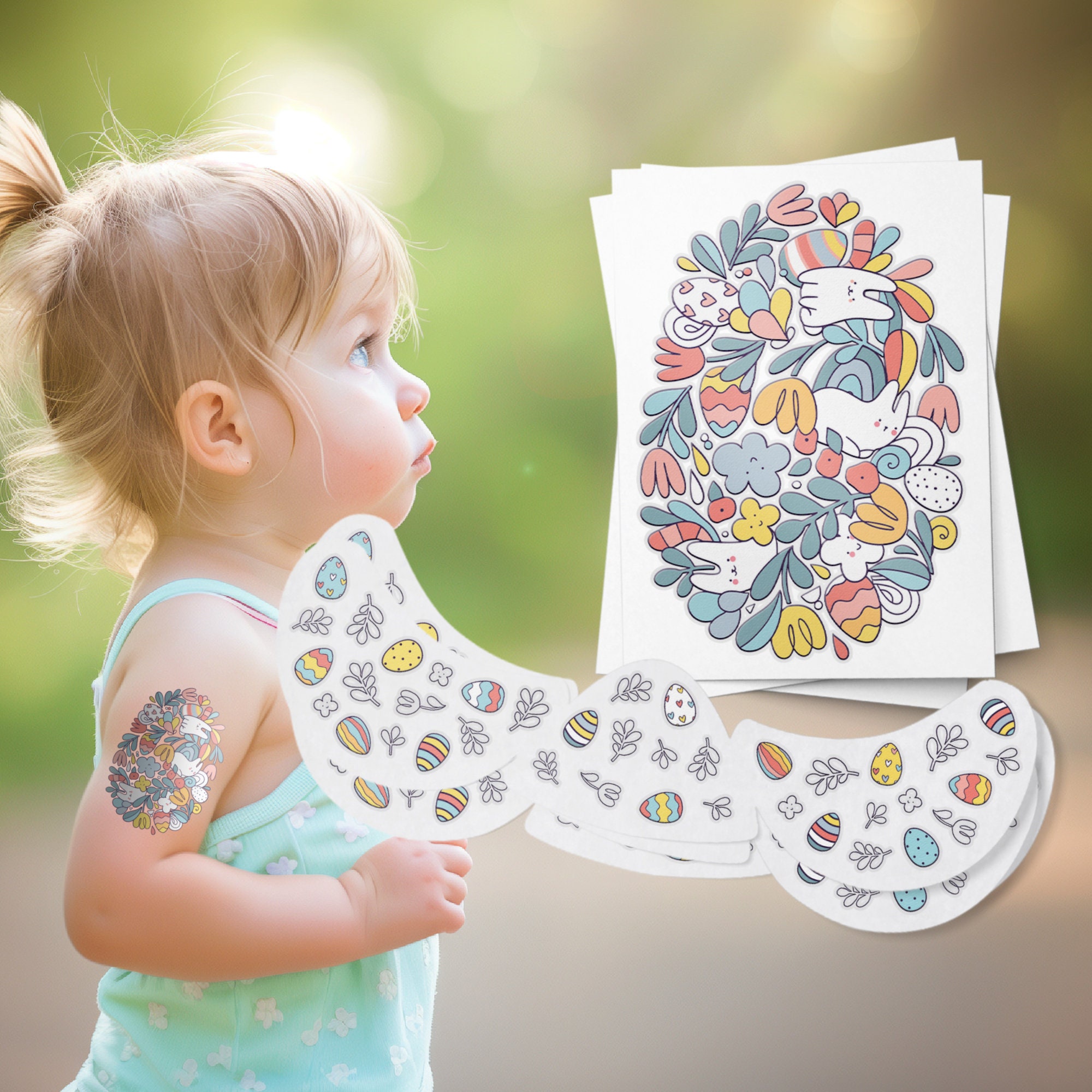 Tatuaggi Temporanei Pasqua 10 Pezzi - Coniglietti E Uova Per Bambini