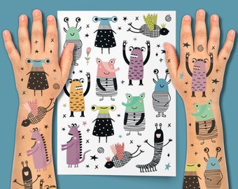 Monster Party Temporary Tattoos. Creepy Cute Monsters Birthday Favors.