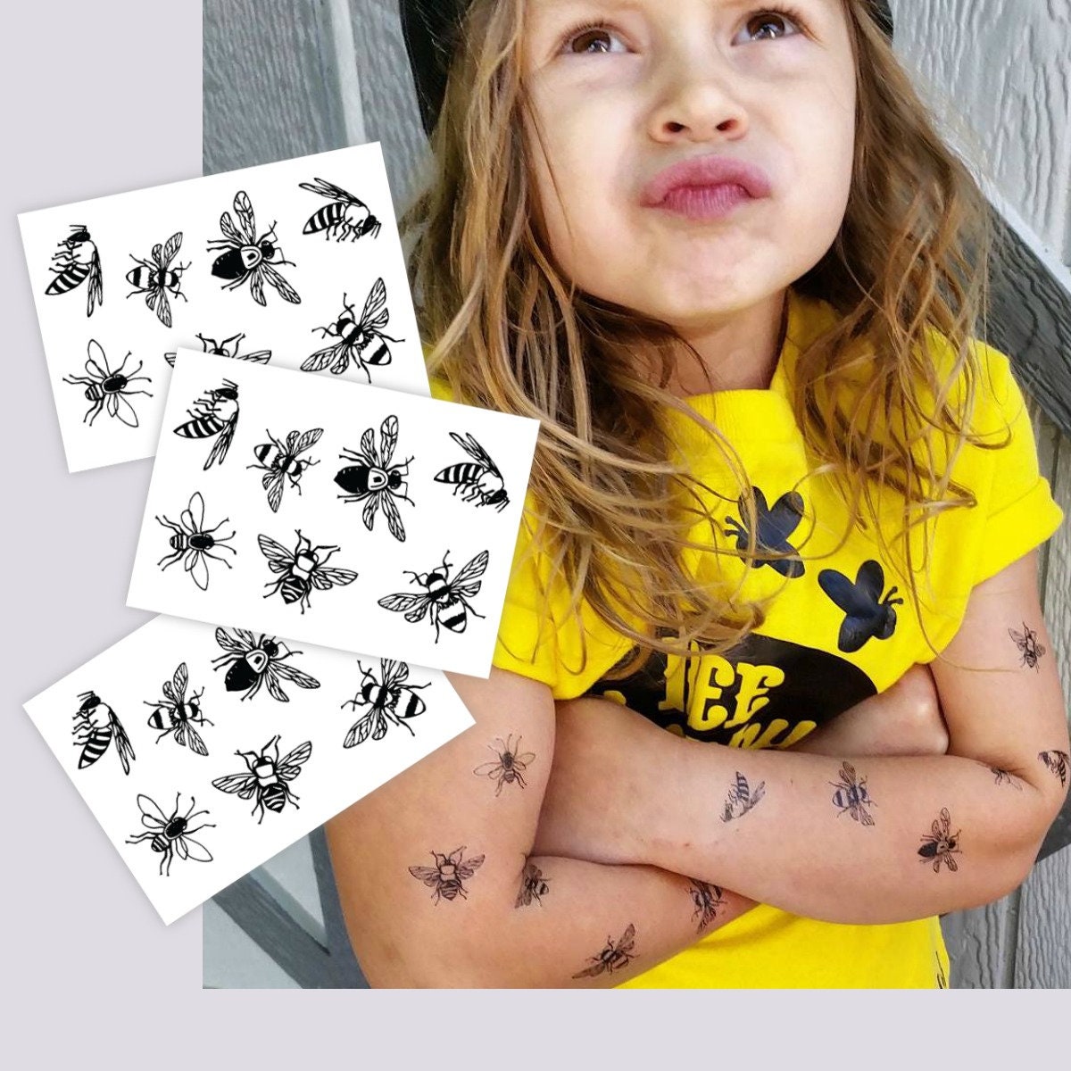 Bees temporary tattoos. Set of 3 tattoos with 21 black honey Etsy