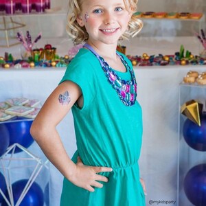 Girl Wearing Gems Temporary Tattoo Transfers. Hand Painted Watercolor Diamonds, Crystals, Gemstones Kids Body Stickers. She's a Gem Birthday Party Favors.
