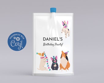 Étiquette de pochette de jus imprimable pour l'anniversaire de chiot de Let's Pawty Time Dog