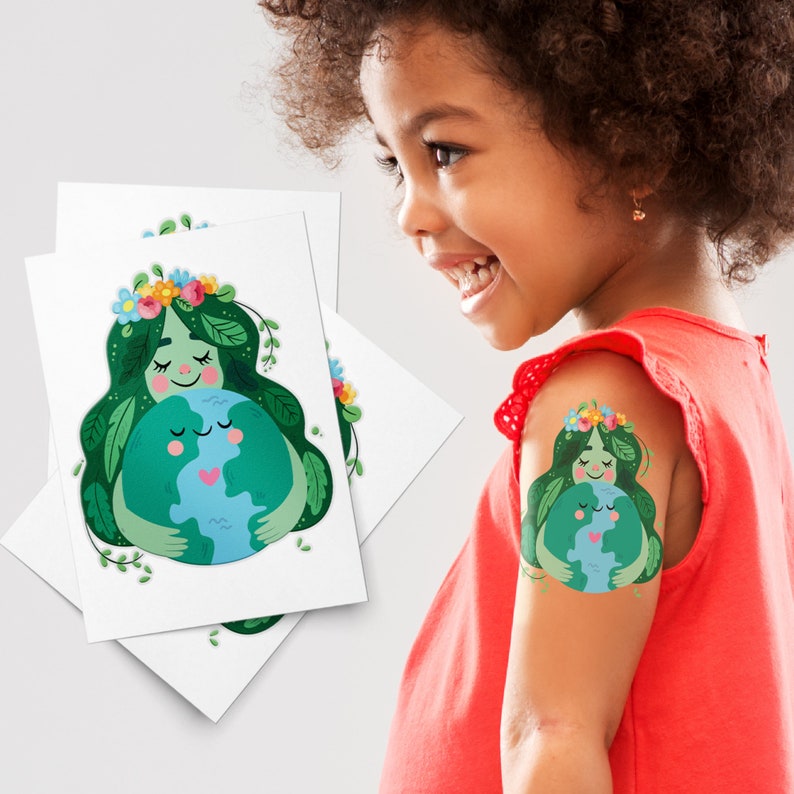 Gaia Mother of Earth Temporary Tattoos, Earth Day Party Favors. Body Stickers. Gifts For Kids.