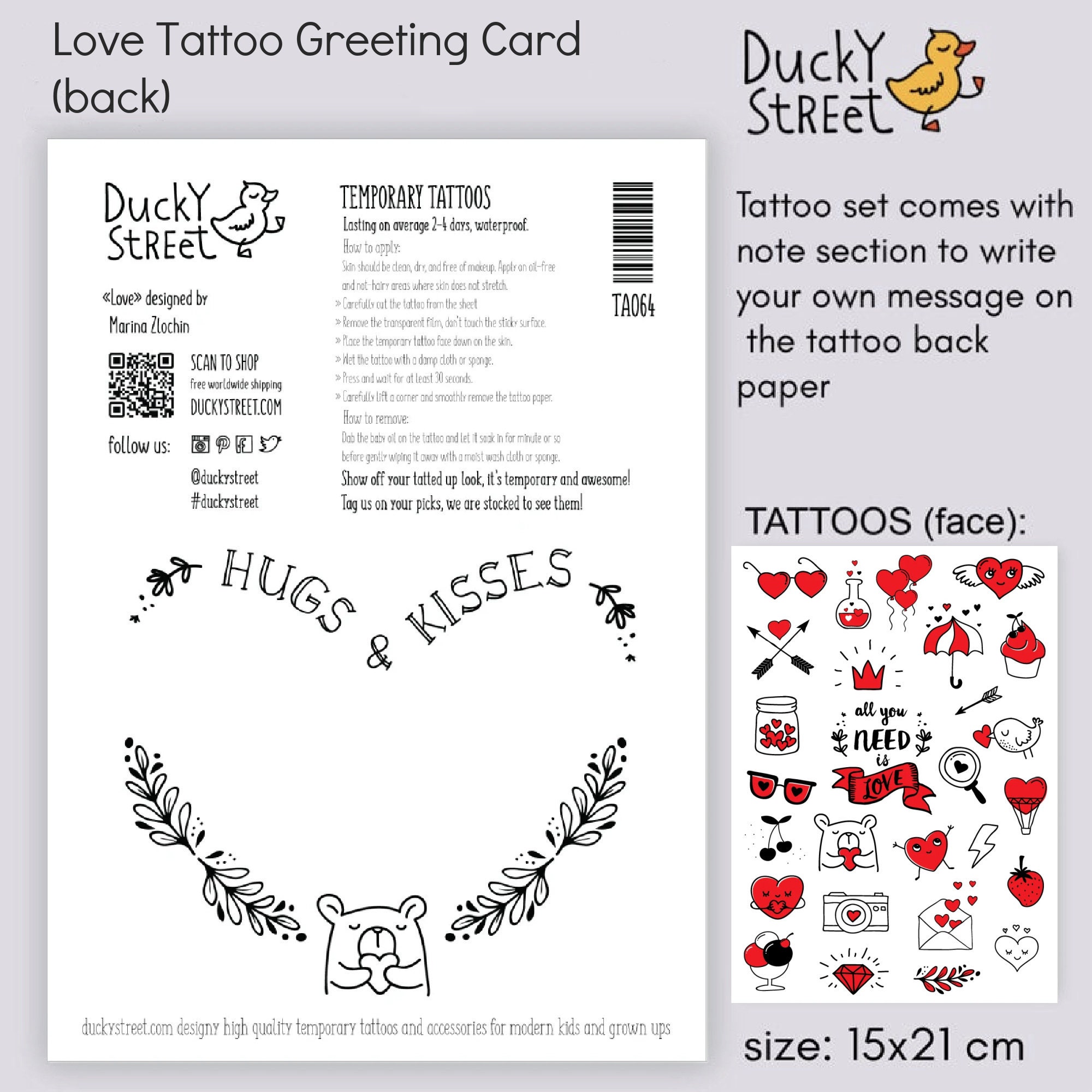 Ducky Street Tattoo Sheet Diamonds. Set of Body stickers.